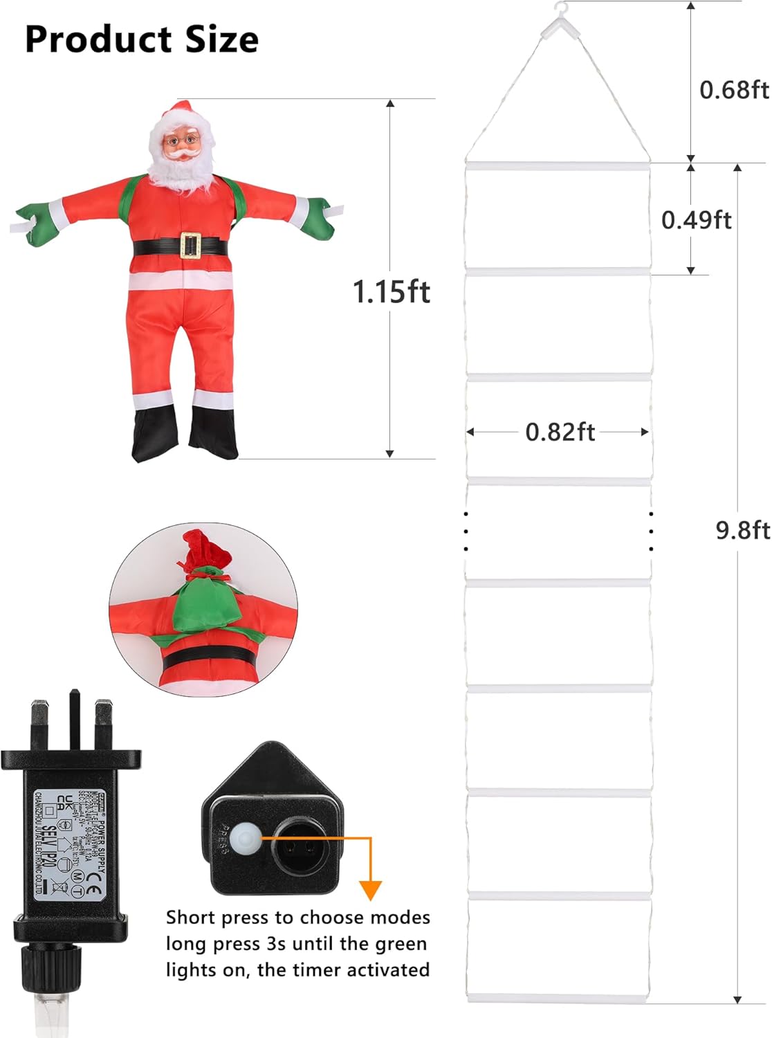 Christmas Ladder Lights with Santa Claus